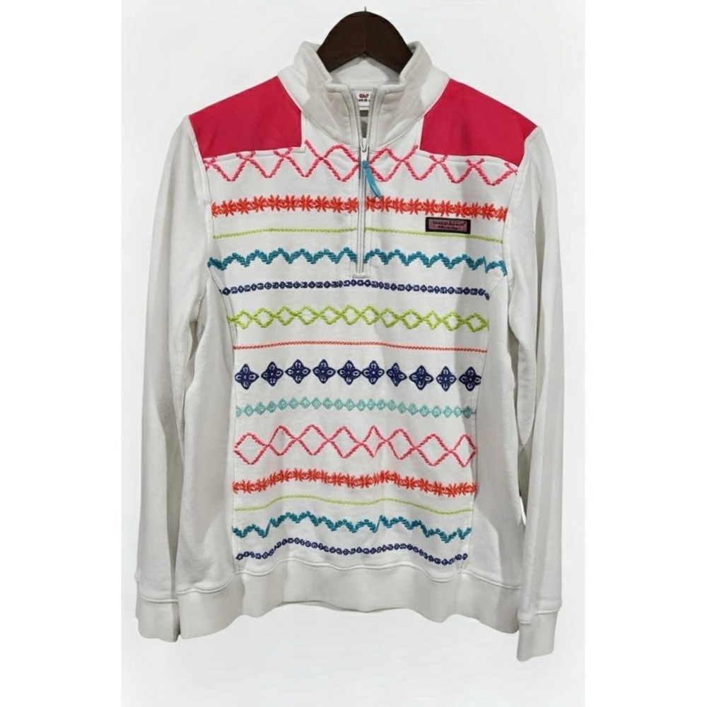 Vineyard Vines Women's Medium Embroidered Shep Shirt Quarter Zip Coastal Prep - Picture 2 of 16